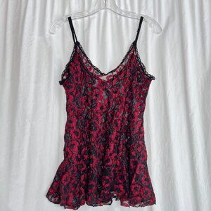 "Intimate Attitudes" Plus Size Baby Doll Sleepware Hearts Red & Black Lingerie